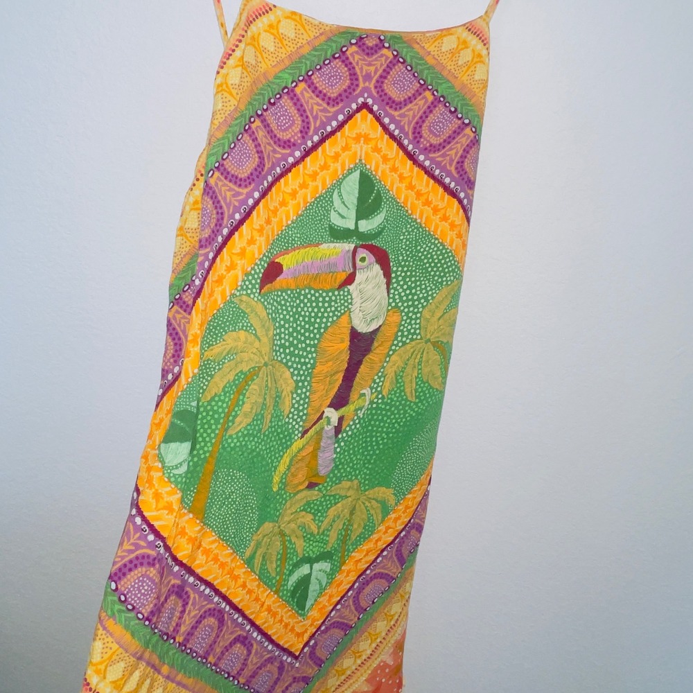 FARM RIO Toucan Patchwork Maxi Dress 100% Viscose Tropical Sunset Sundress - Picture 5 of 13
